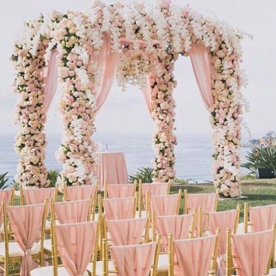 blush ceremony arch blush and gold chairs for blush gold beach wedding colors 2020